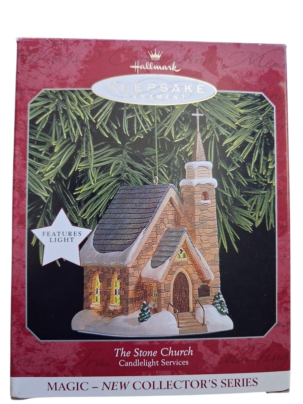 Hallmark Stone Church Ornament — Brown, Green, Red, White